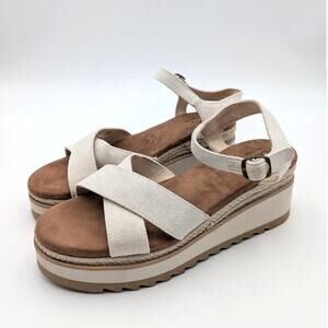Toms Gia Platform Wedge Sandal Ankle Strap Women's Natural Size US10 EU42